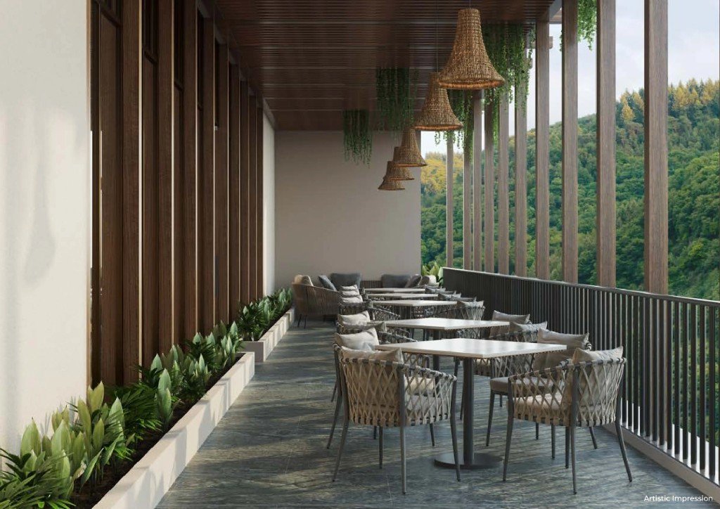 Covered dining terrace overlooking the valley