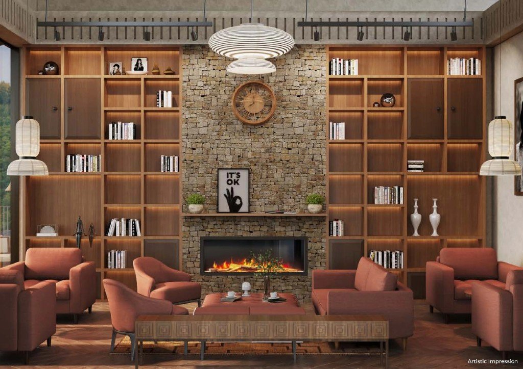 Fireplace lounge at Greenhill Club