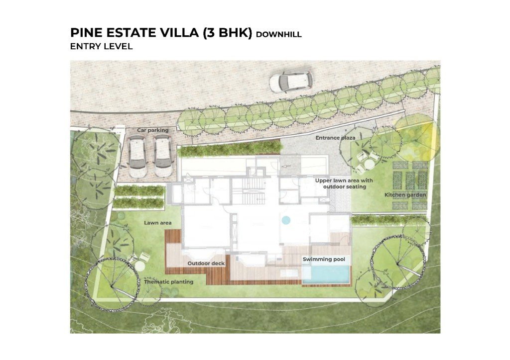 Pine Estate 3 BHK downhill landscape plan at entry level
