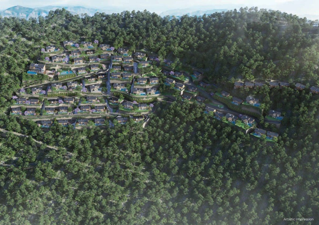 Artistic impression of Terra Grande hillside estate villas nestled in pine forest, Sirmaur