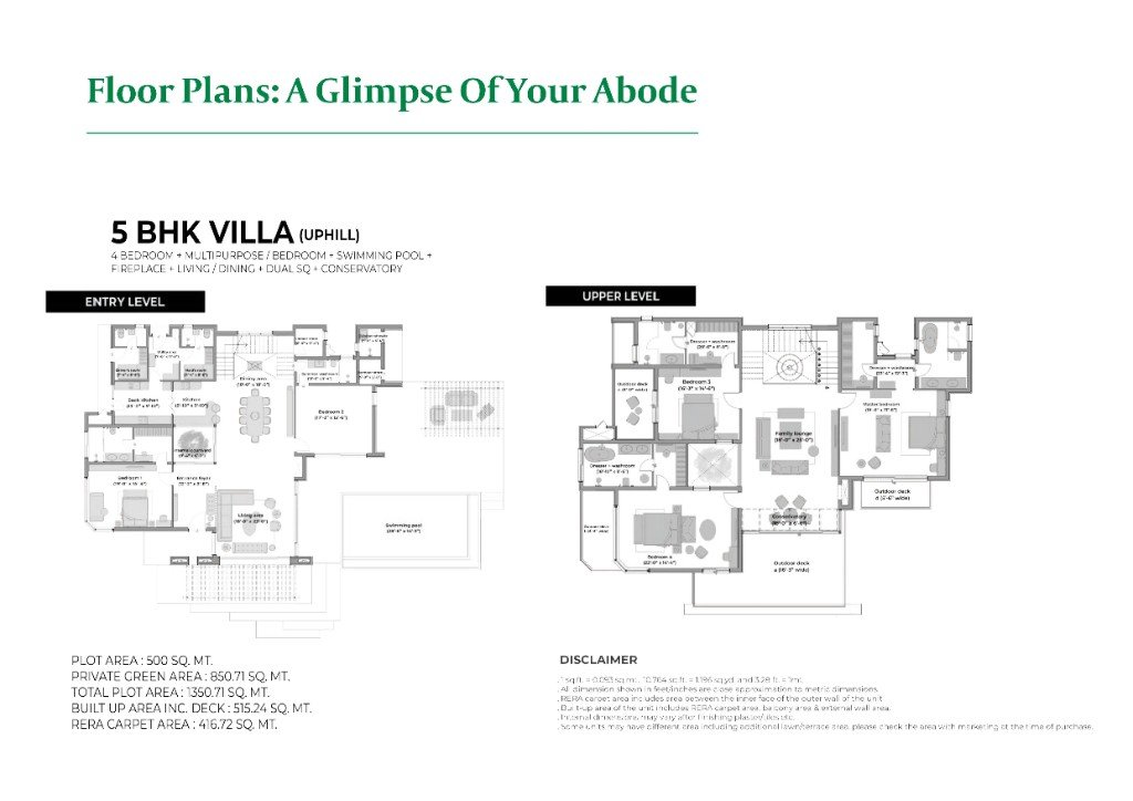 Oak Estate 5 BHK uphill floor plan — entry and upper level
