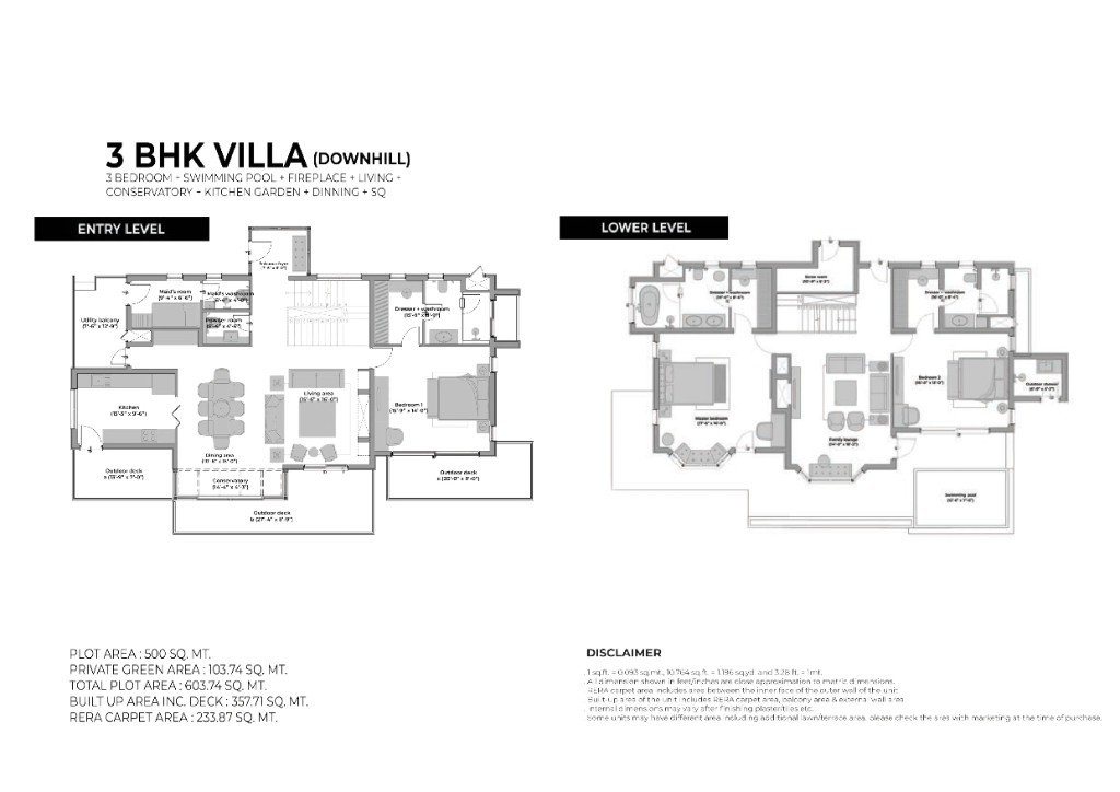 Pine Estate 3 BHK downhill floor plan — entry and lower level