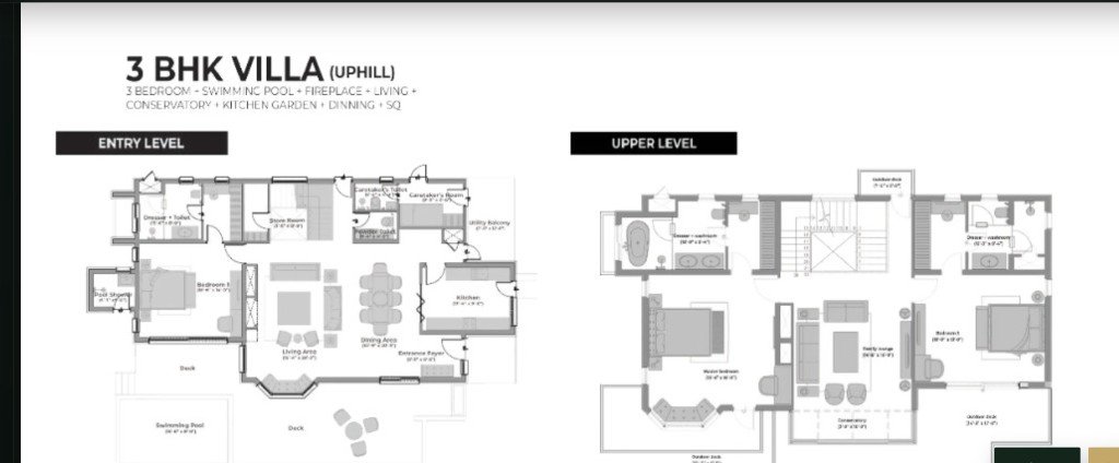 Pine Estate 3 BHK uphill floor plan — entry and upper level